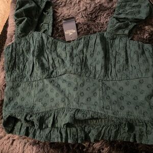 Hollister Green Smocked Ruffled Blouse